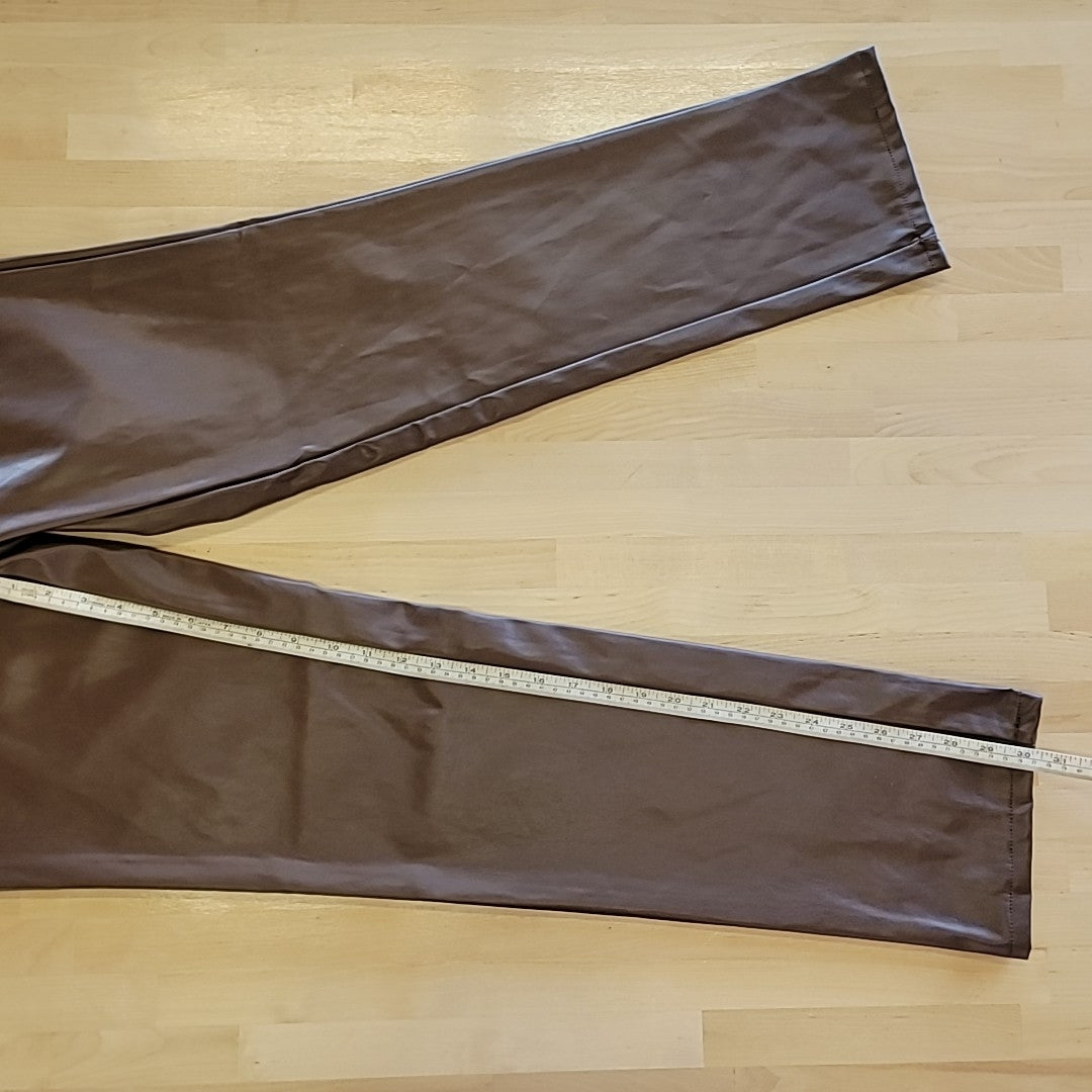 dollhouse Size 1/2 Brown Faux-Leather High-Rise Wide-Leg Jeans NWT