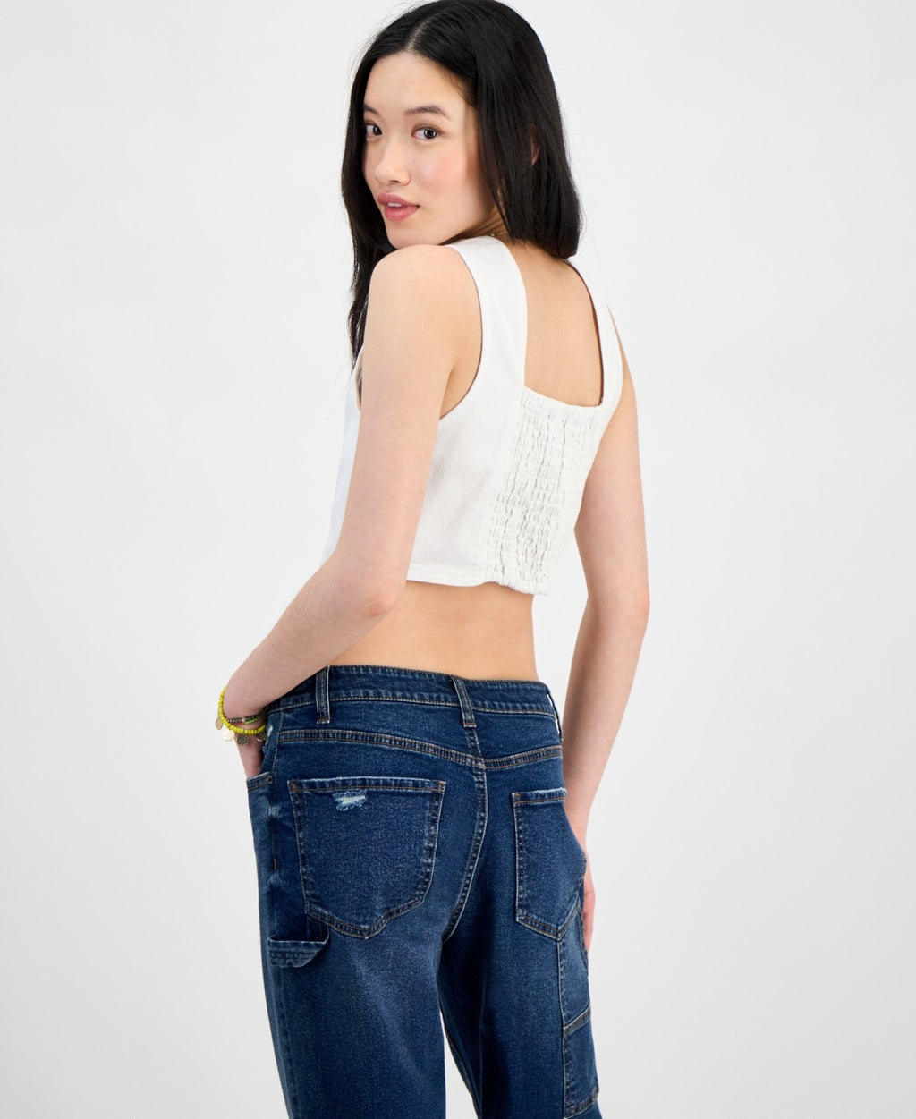 Madden Girl Size S Denim Hook-Front Corset Top - White