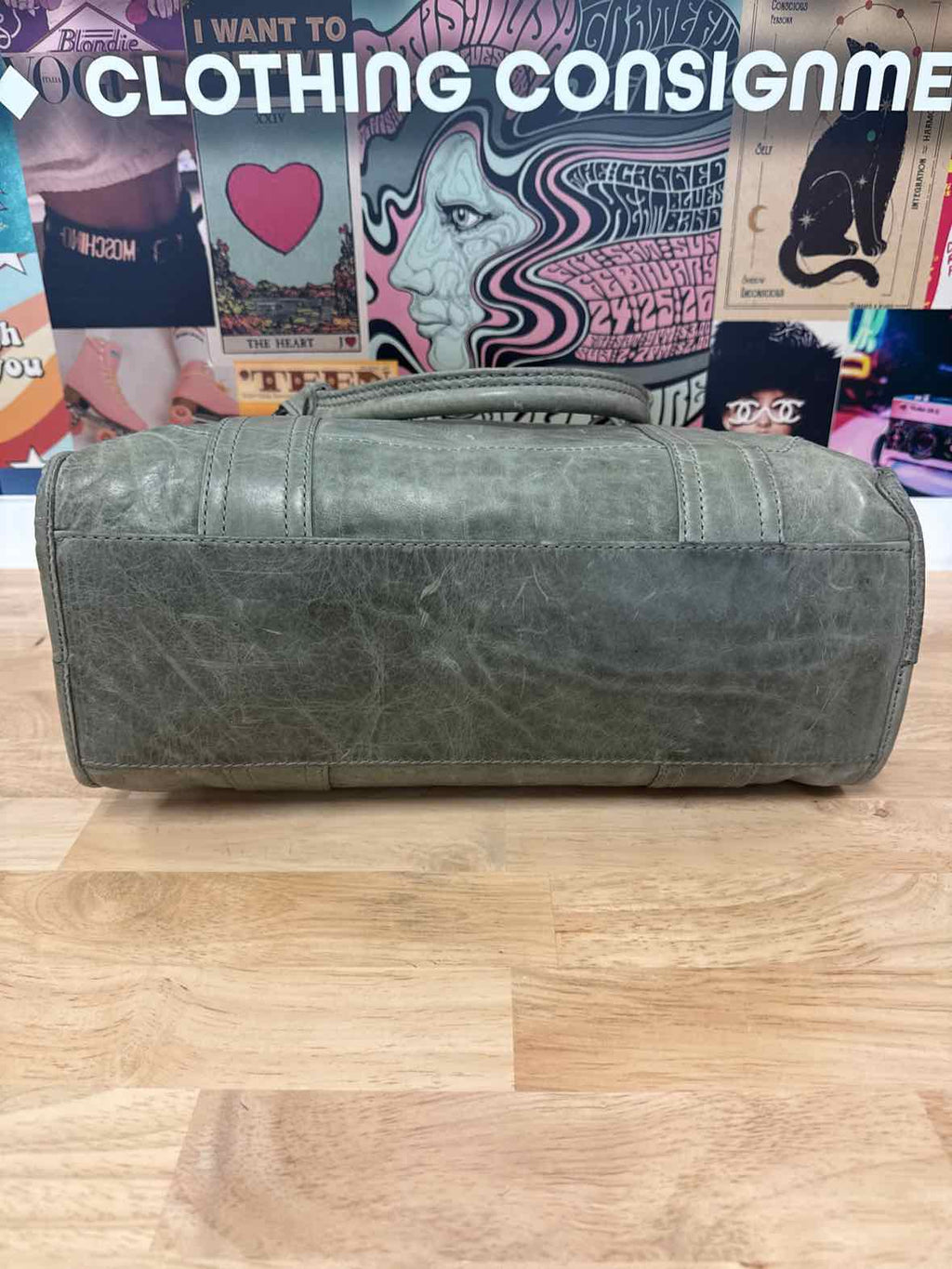 Frye Green Leather Preloved Handbag