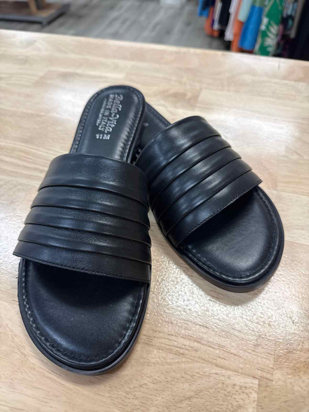 Bella Vita Size 11 Black Rya-Italy Flat Slide Sandals - Italian Leather