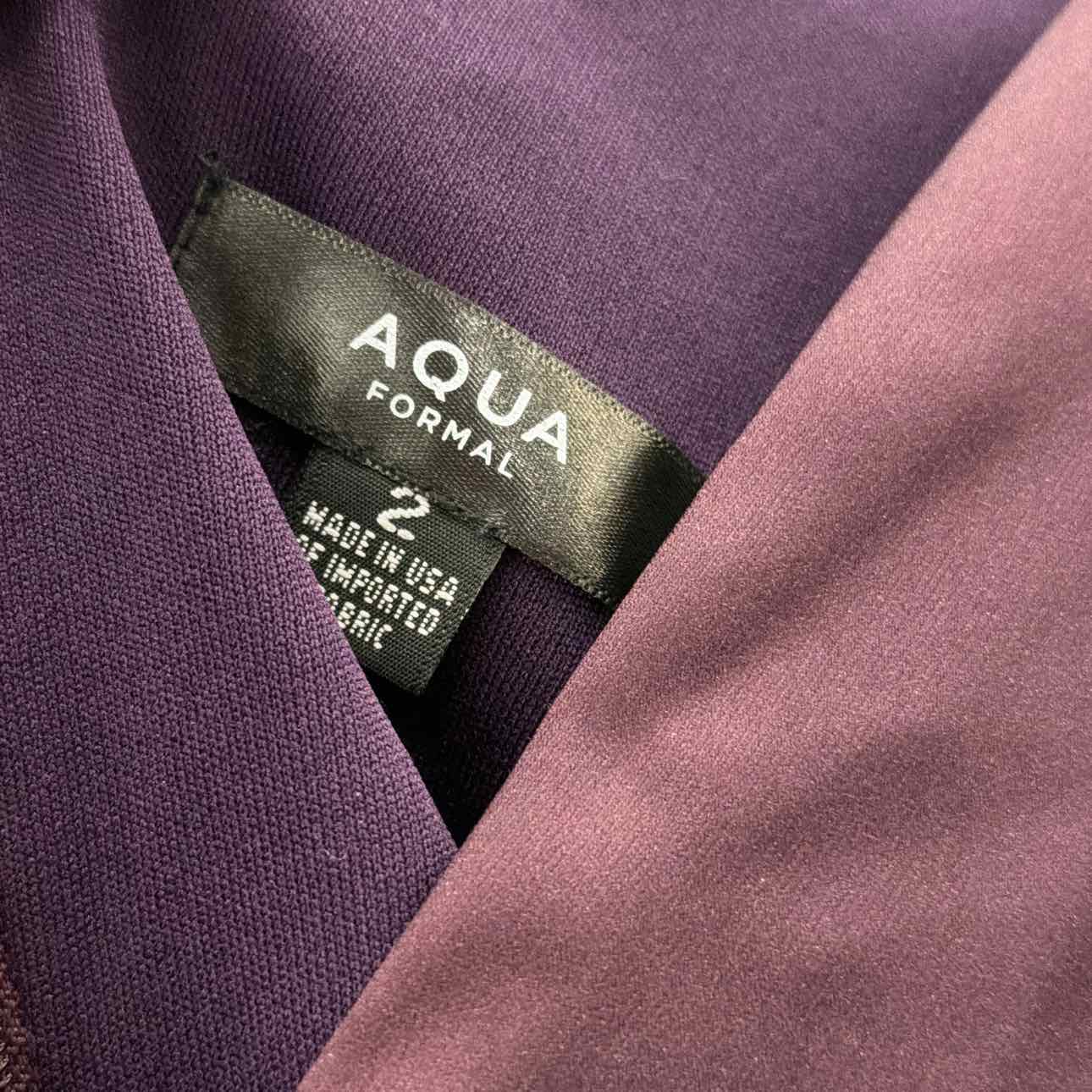 Aqua Size 2 Plum Purple Satin Ruched Formal Party Dress NWT
