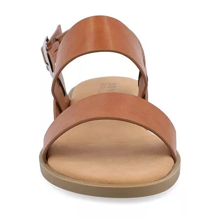 Journee Size 9 Wide Womens Lavine Slingback Strap Flat Sandals Tan