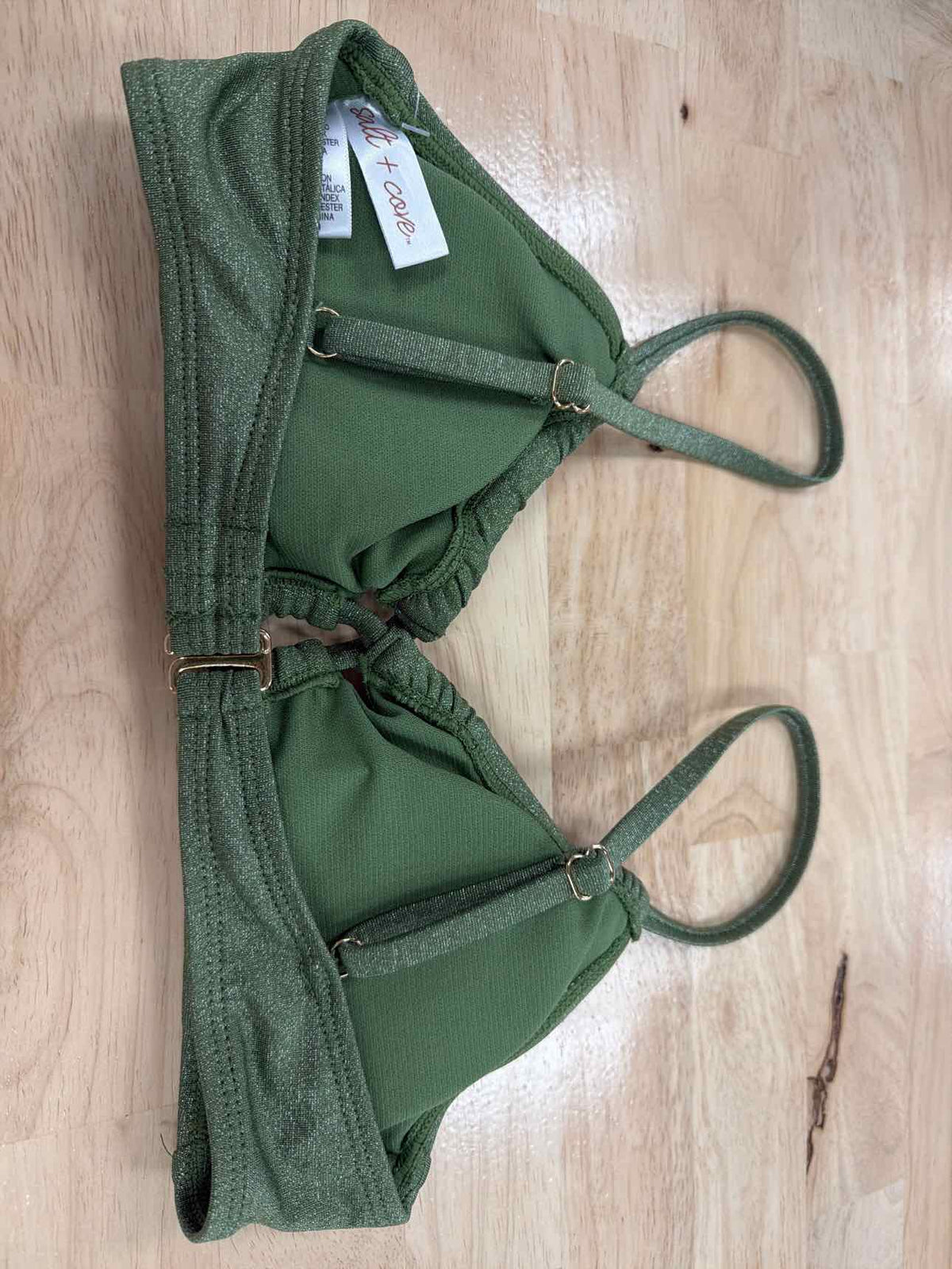 Salt + Cove Size XS Solid Lurex Twist-Front Bralette Bikini