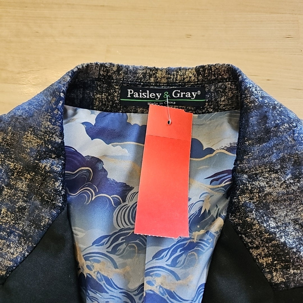 Paisley & Gray Men's Slim-Fit Double-Breasted Tuxedo Jacket - Blue and Gold