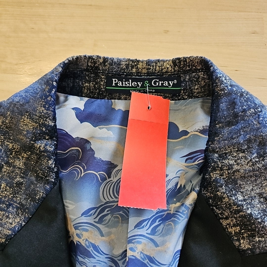 Paisley & Gray Men's Slim-Fit Double-Breasted Tuxedo Jacket - Blue and Gold