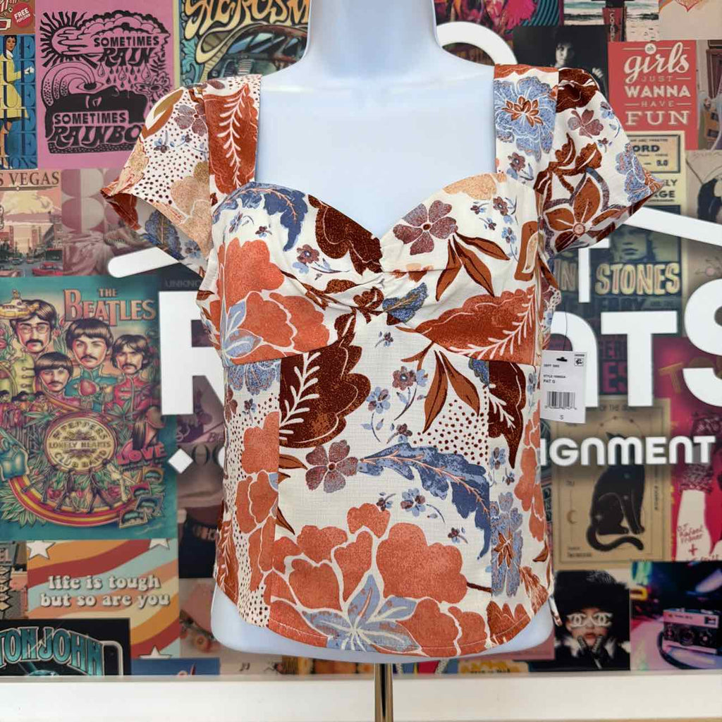 BCX Size S Sweetheart-Neck Cap-Sleeve Top