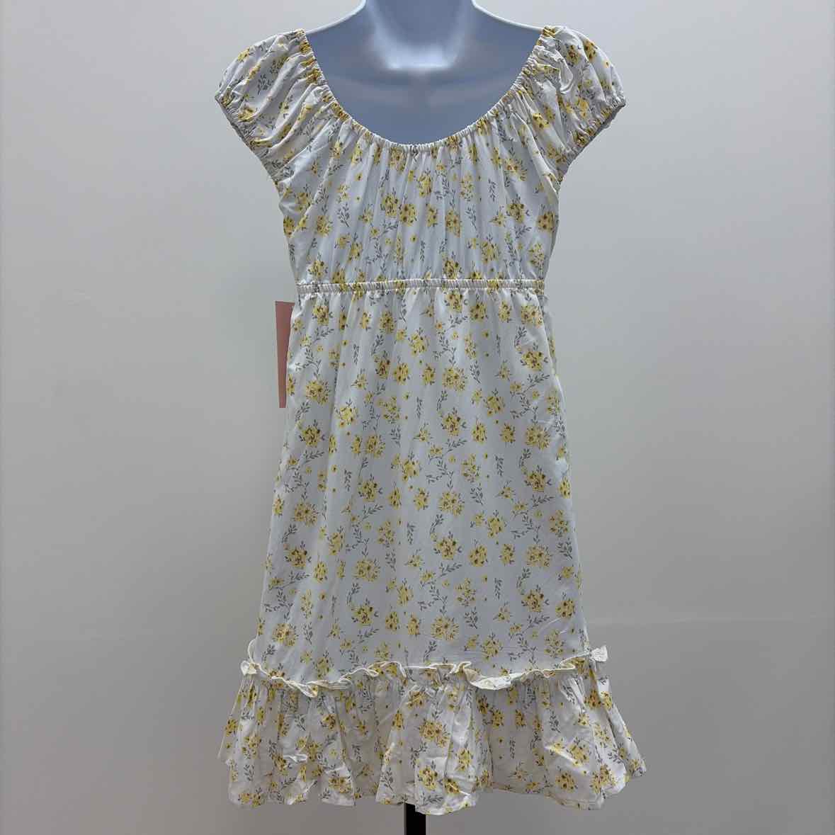 Celebrity pink Size XS Juniors' Printed Babydoll Mini Dress - White/Yellow Flora