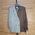 PLM Size L Color Block Half Brown Plaid Double Breasted Blazer NWT