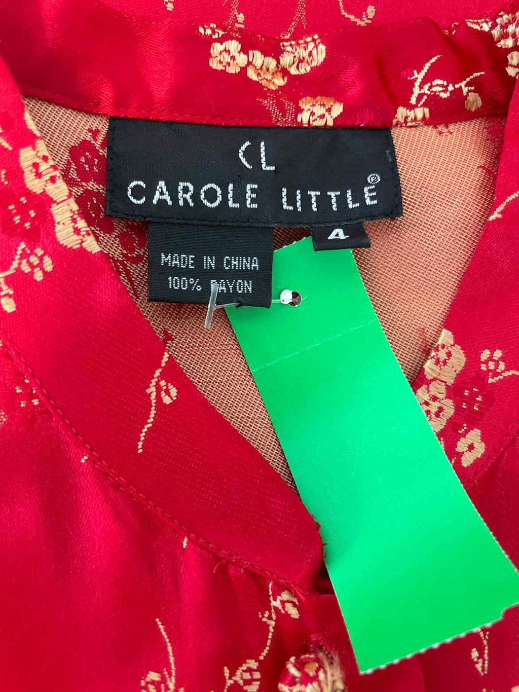 Carole Little Size 4 Red & Gold Satin Blouse