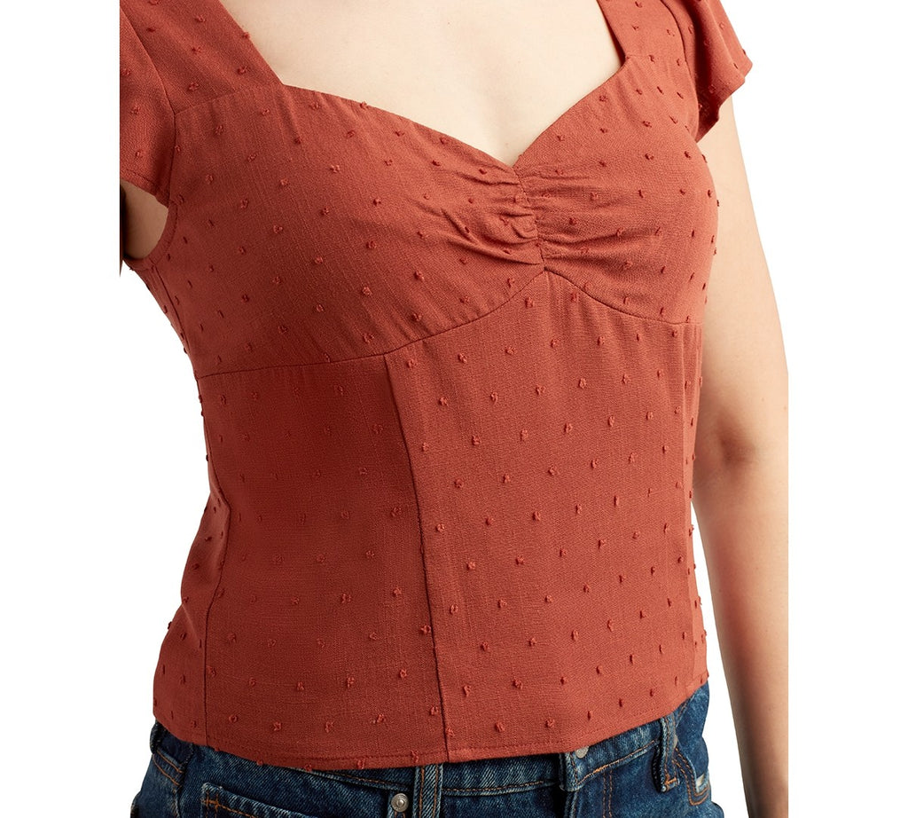 BCX Size L Clip-Dot Sweetheart-Neck Top