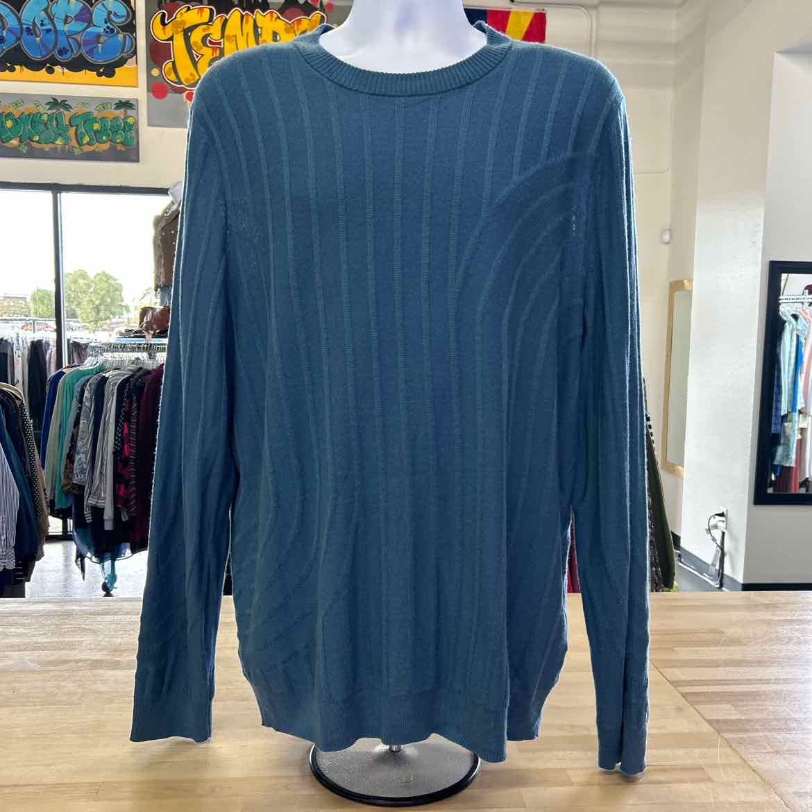 Alfani Men's Wool-Blend Textured Sweater - Blue Shale