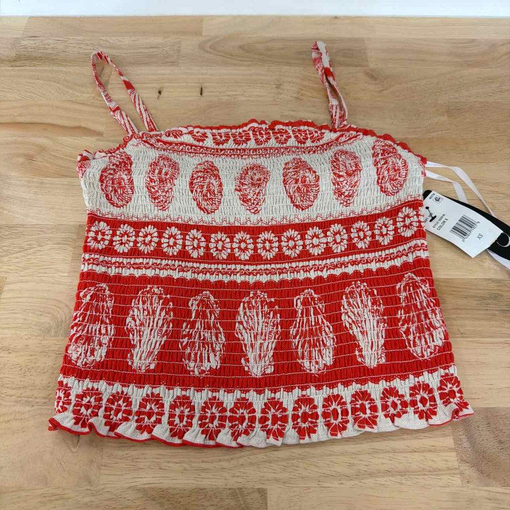 BCX Size XS Printed Linen-Blend Top