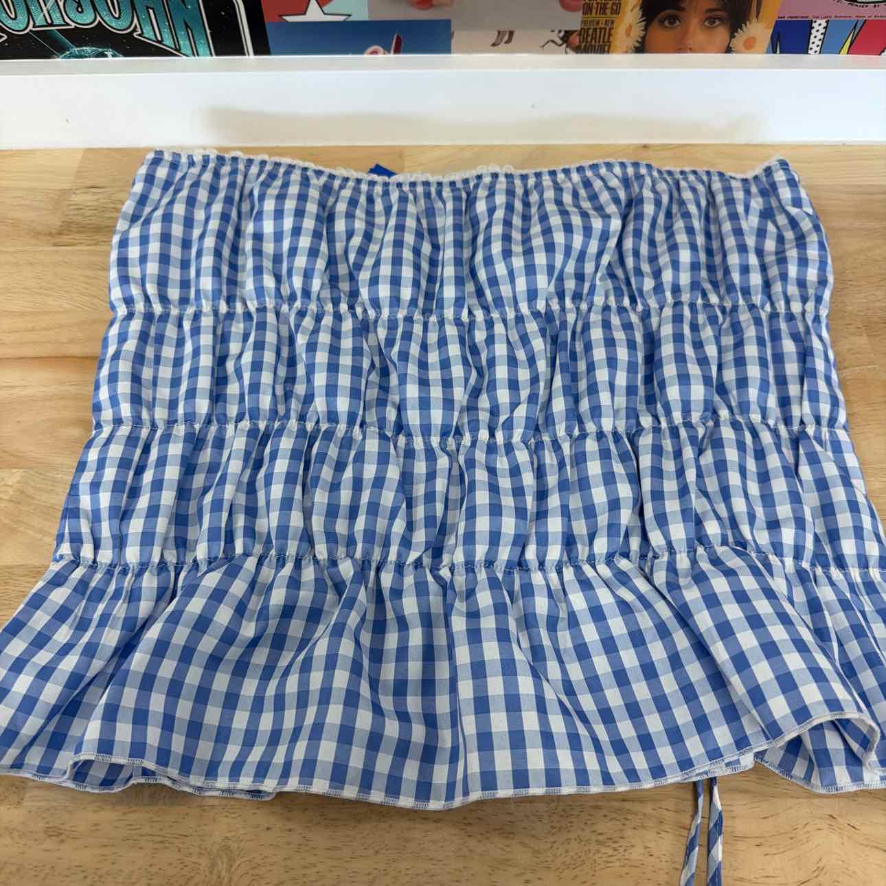 Rebellious One Size XLGingham Shirred Strapless Top - Baby Blue