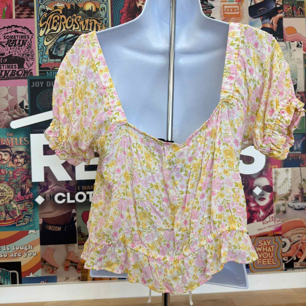 Self E Size L Self Esteem Floral Short Sleeve Peasant Blouse