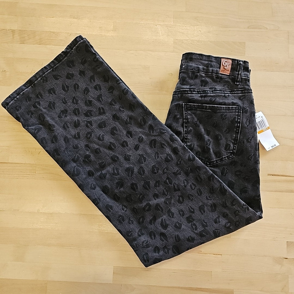 Juniors' Tonal Leopard-Print Wide-Leg Jeans - Black - 3