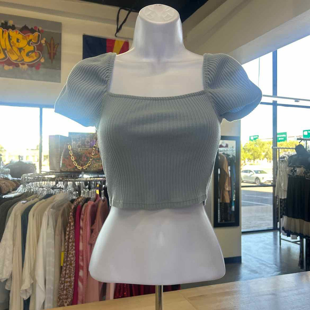 H&M Size XS Blue Ribbed Preloved Crop Top
