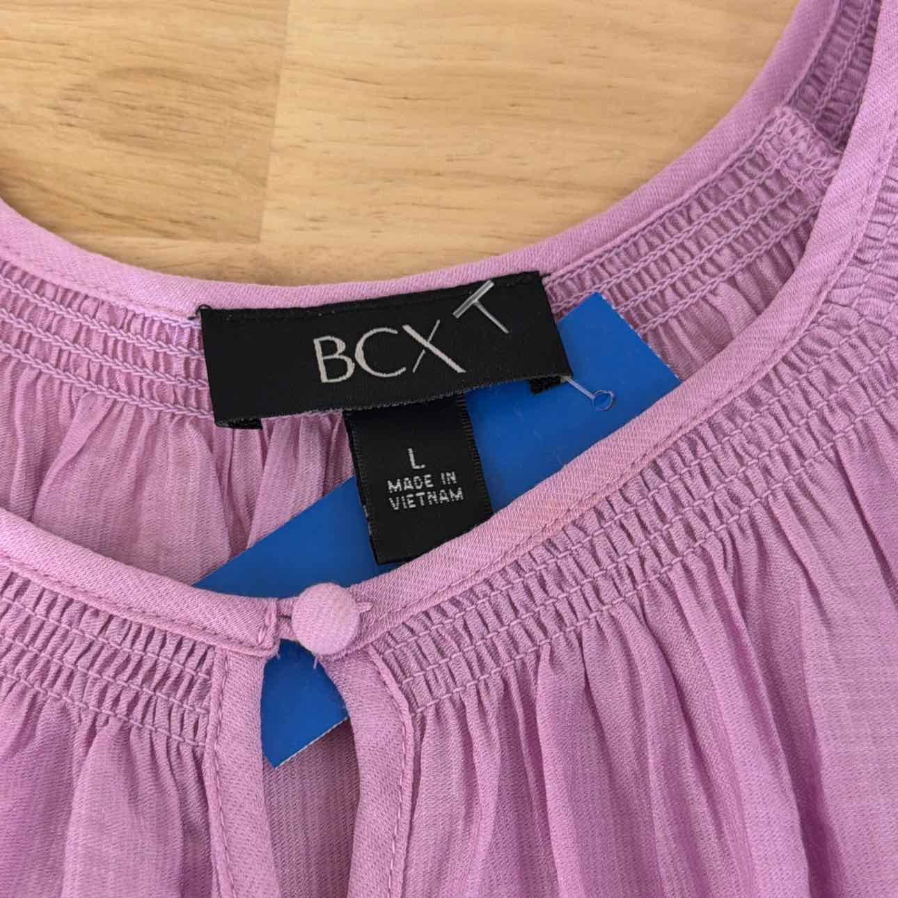 BCX Size L Puff-Sleeve Button-Front Knit Top