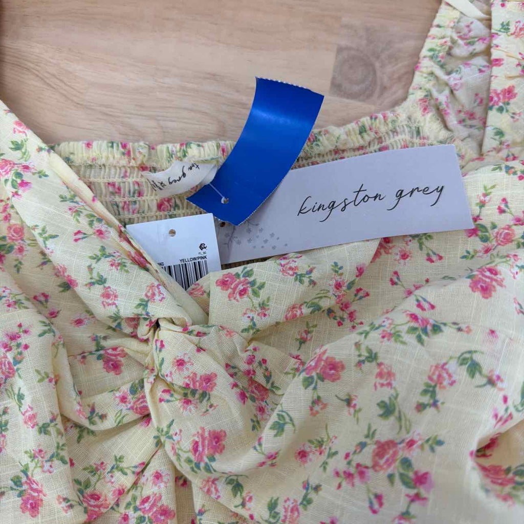 kingston grey Size XL Printed Sweetheart-Neck Puff-Sleeve Top