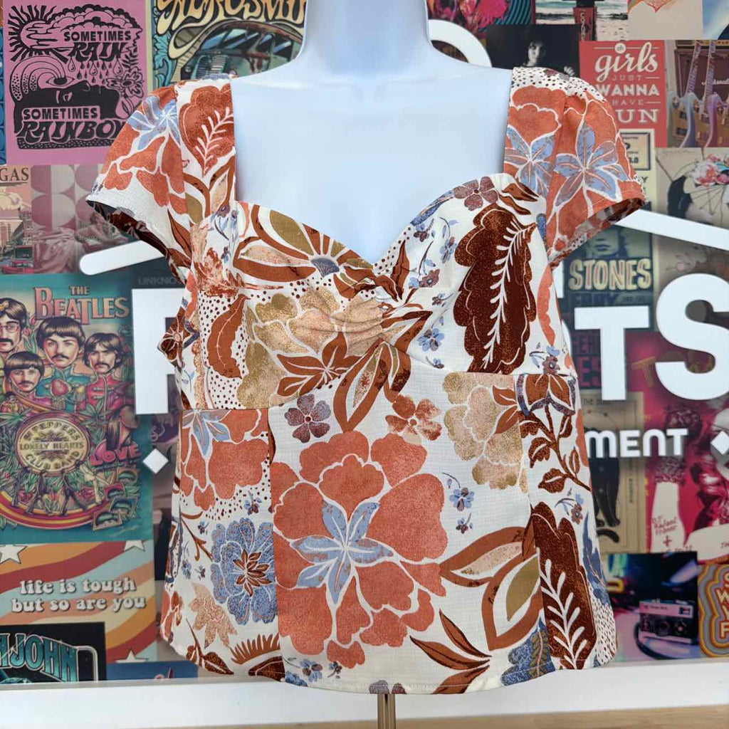 BCX Size XL Sweetheart-Neck Cap-Sleeve Top
