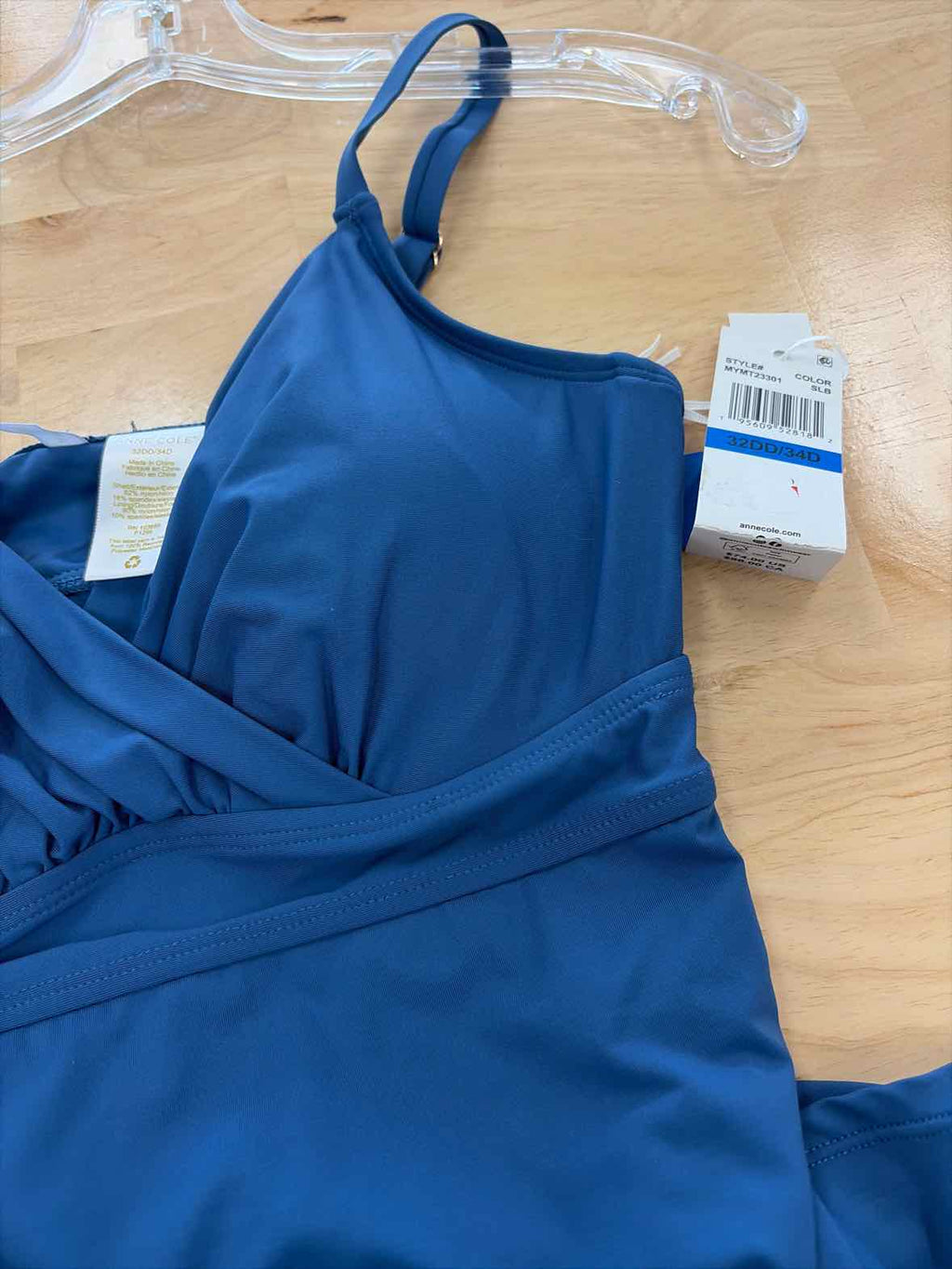 Anne Cole Size 32DD/34D Surplice Underwire Tankini Top - Slate Blue