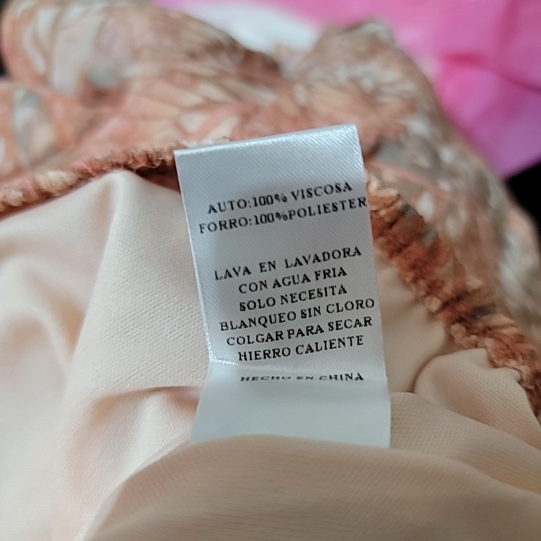 Sage the Label Size M Peach Print V-Neck Puff Sleeve Blouse NWT