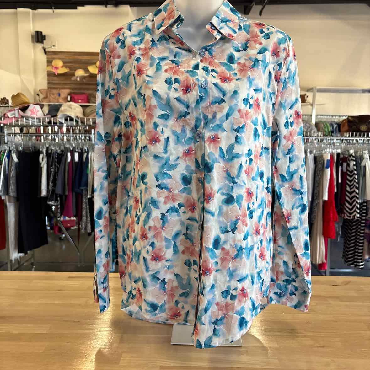 Beulah Size One Size Pink & Blue Blouse NWT