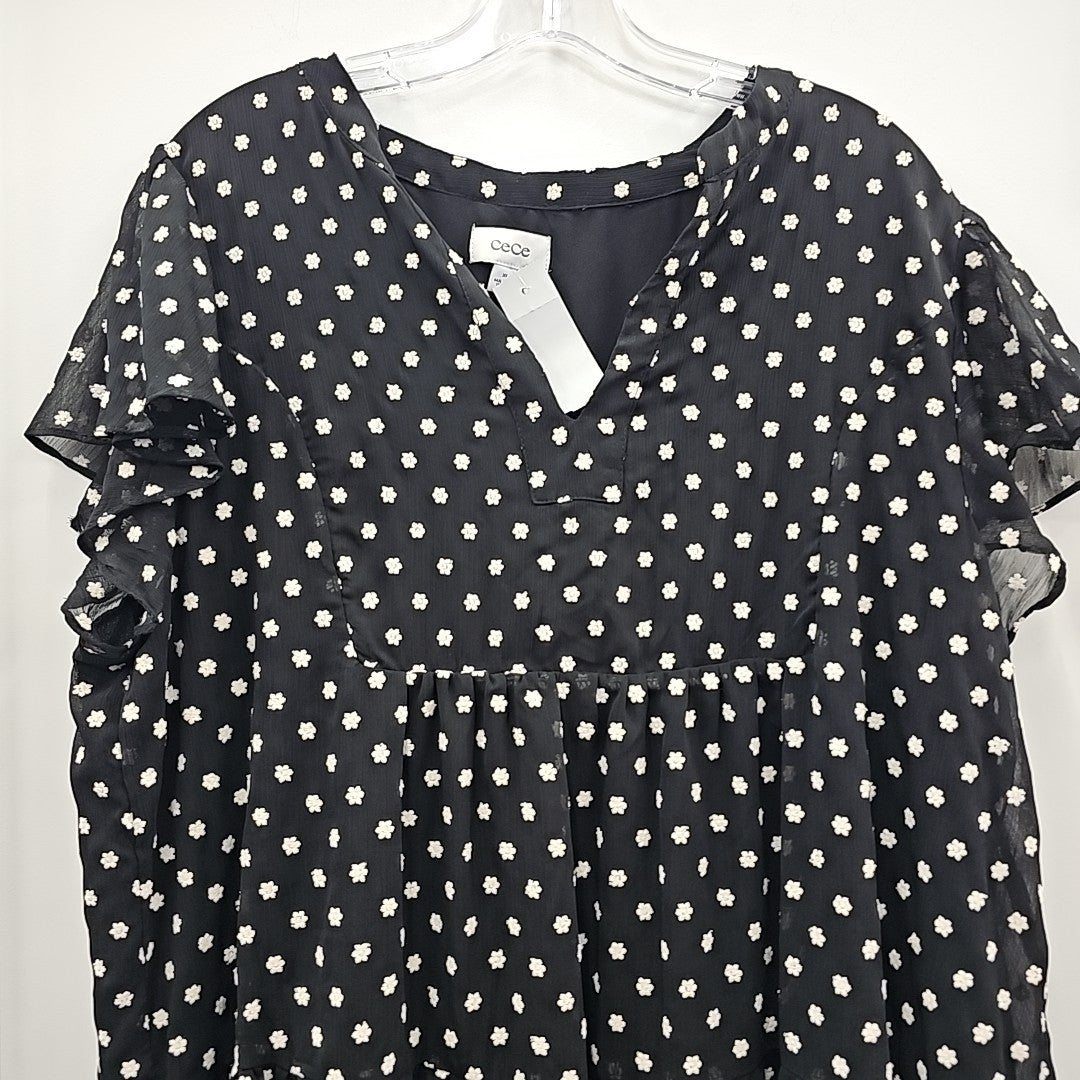 CeCe Embroidery Short Sleeve Babydoll Dress Women's Dress Rich Black : XL, Polye