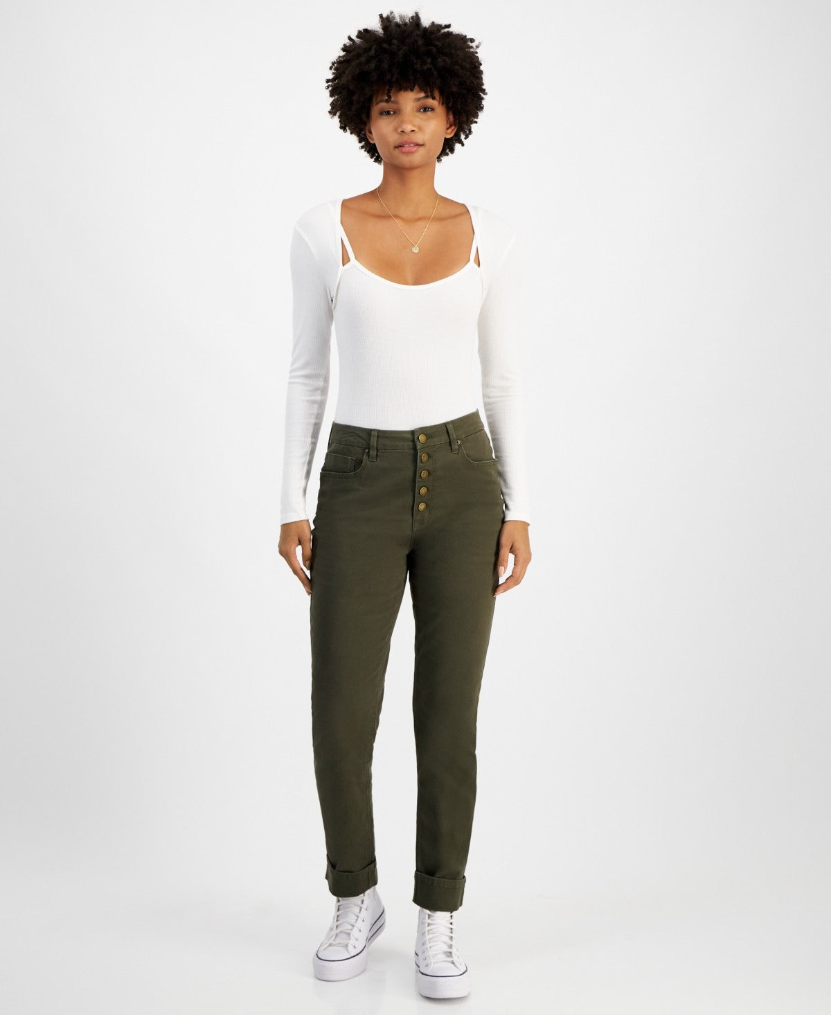 Tinseltown Juniors' High-Rise Slim-Fit Straight-Leg Jeans - Olive