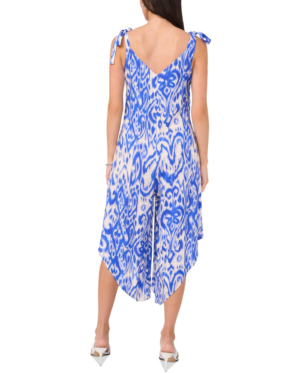 Vince Camuto Women Size S V-Neck Tie-Strap Cascade-Leg Jumpsuit - Royal Azure
