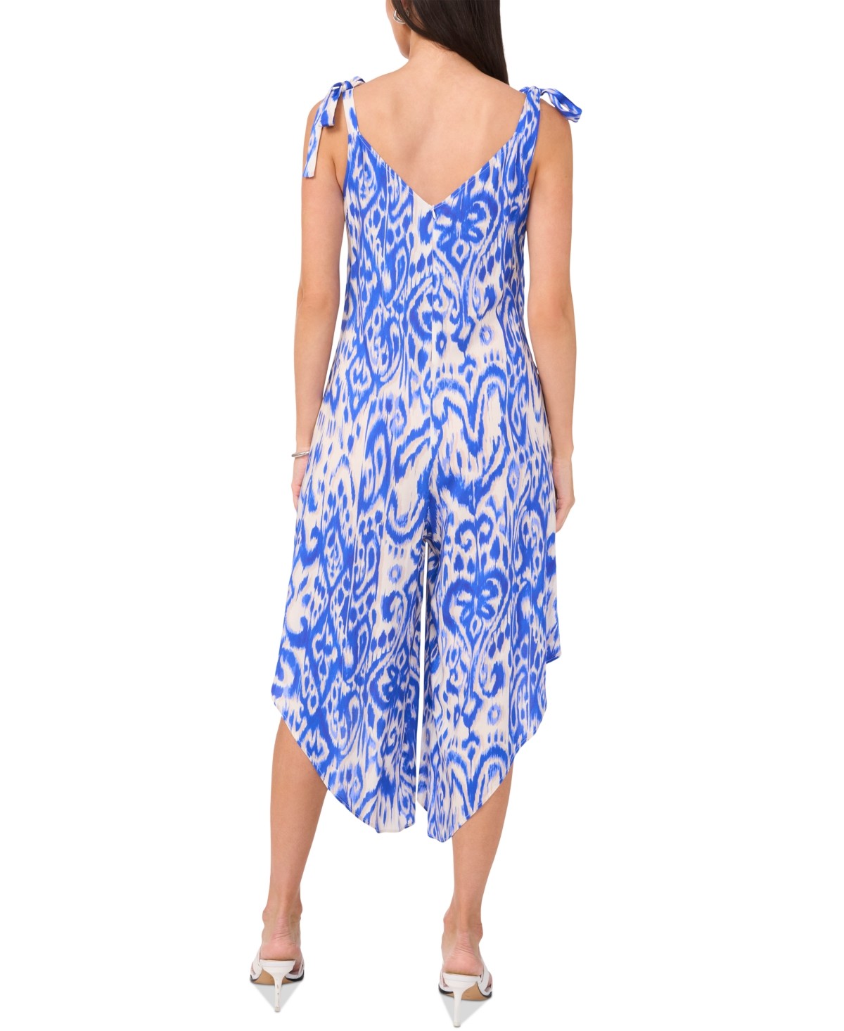 Vince Camuto Size XL V-Neck Tie-Strap Cascade-Leg Jumpsuit - Royal Azure