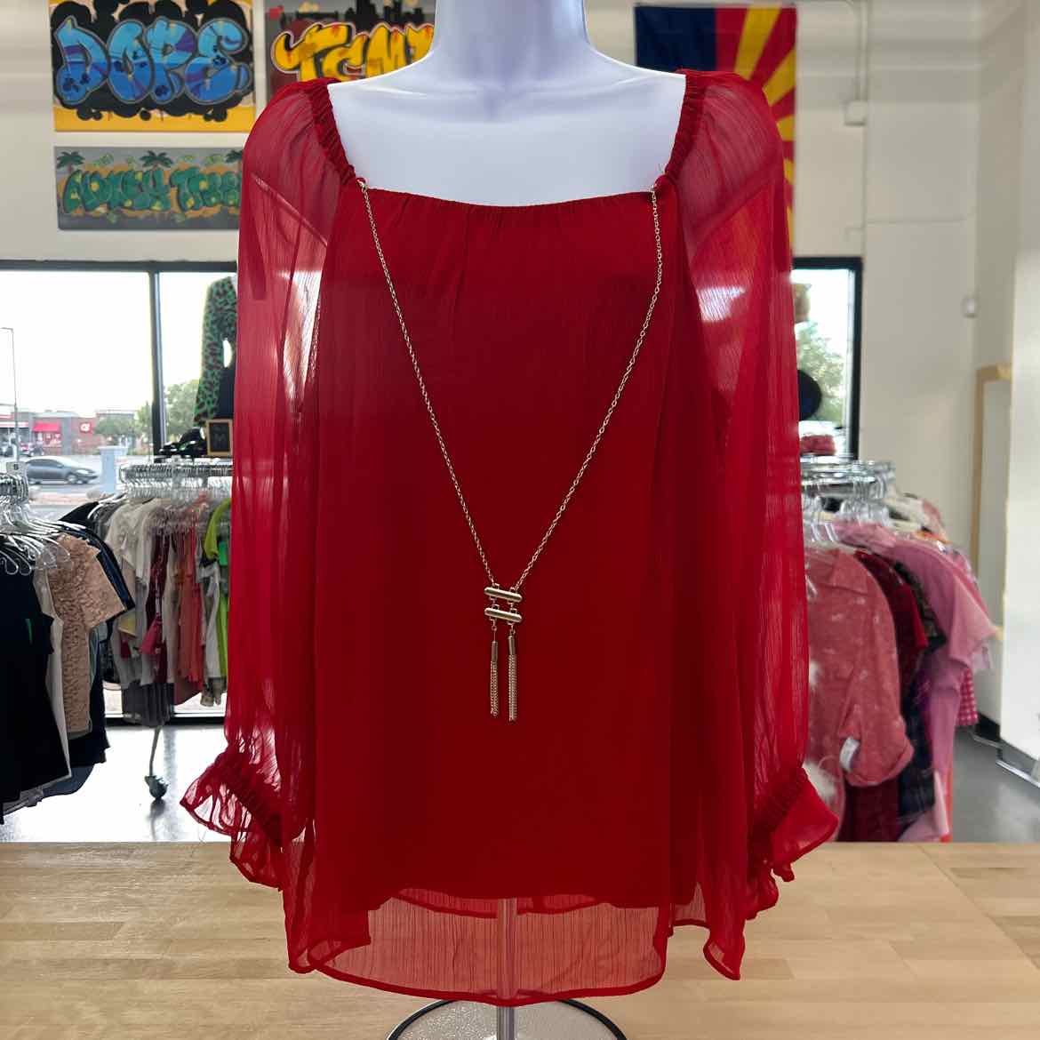 JM Collection Size S Red Preloved Blouse LS