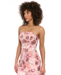 Muse Women's Embroidered Strapless Bustier Top - Pink Rose