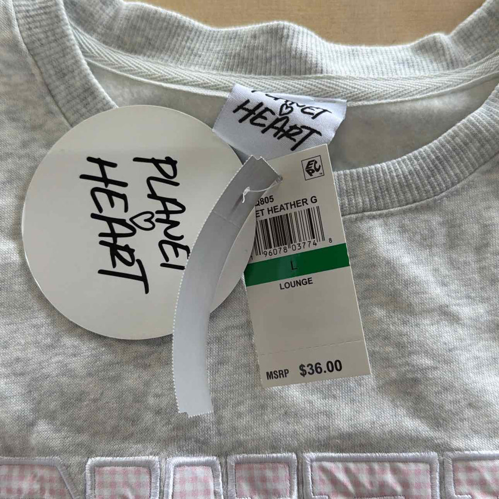 Planet Heart Juniors' Embroidered Fleece Crewneck Sweatshirt