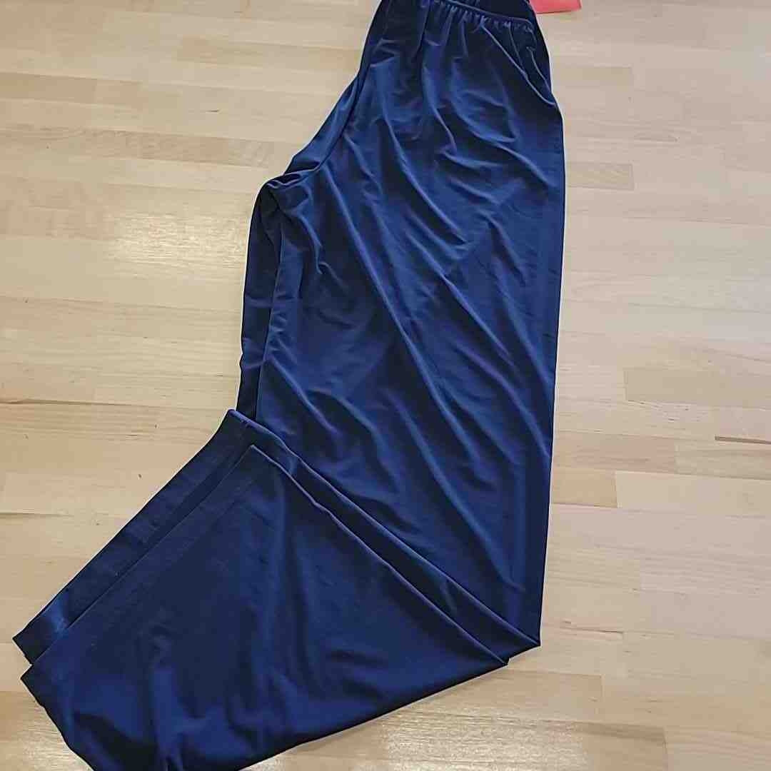 Alex Eveinings Size L Blue Matte Jersey Straight Leg Pants NWT