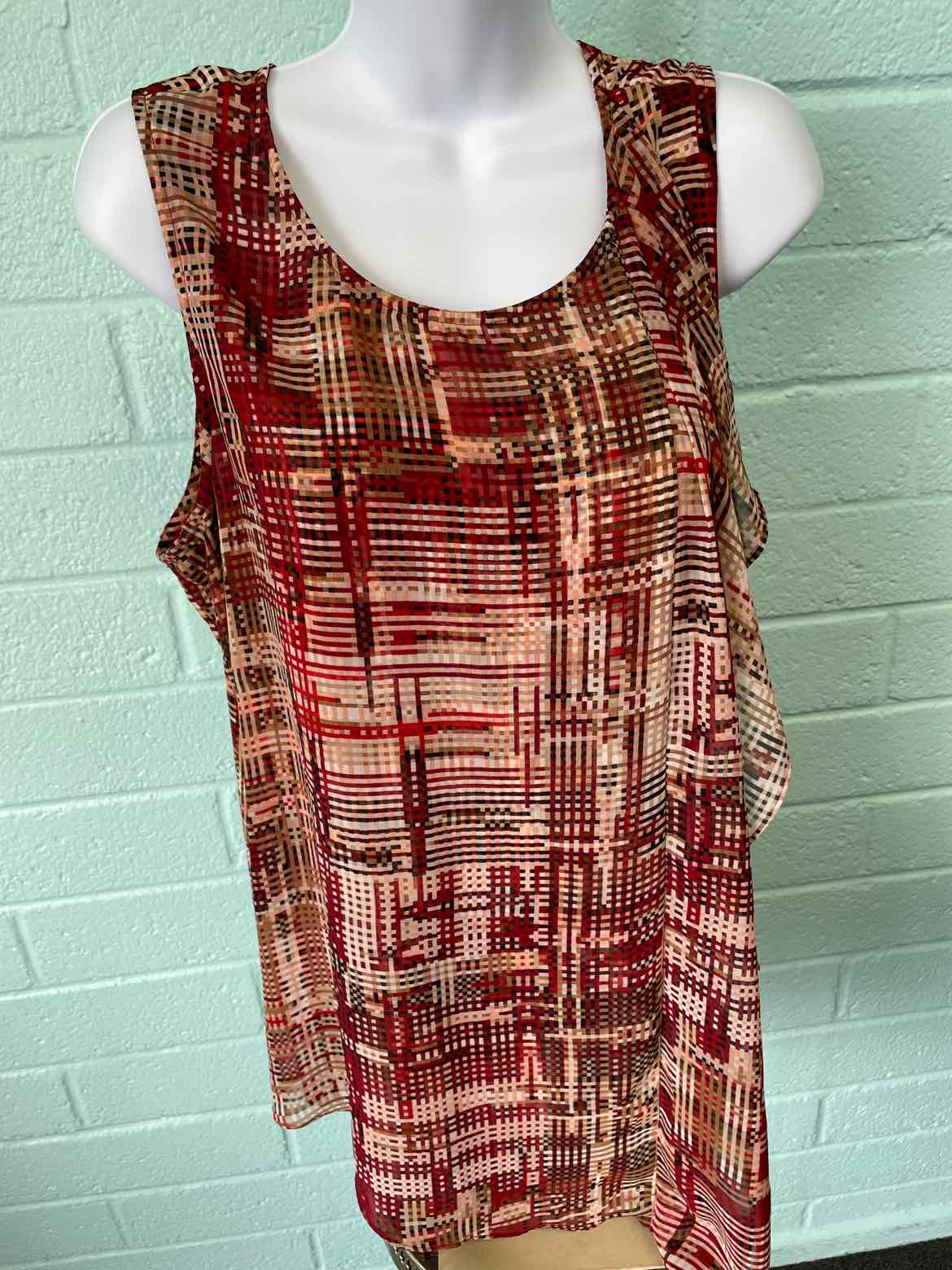 White House Black Market Size L Red & Brown Sleeveless