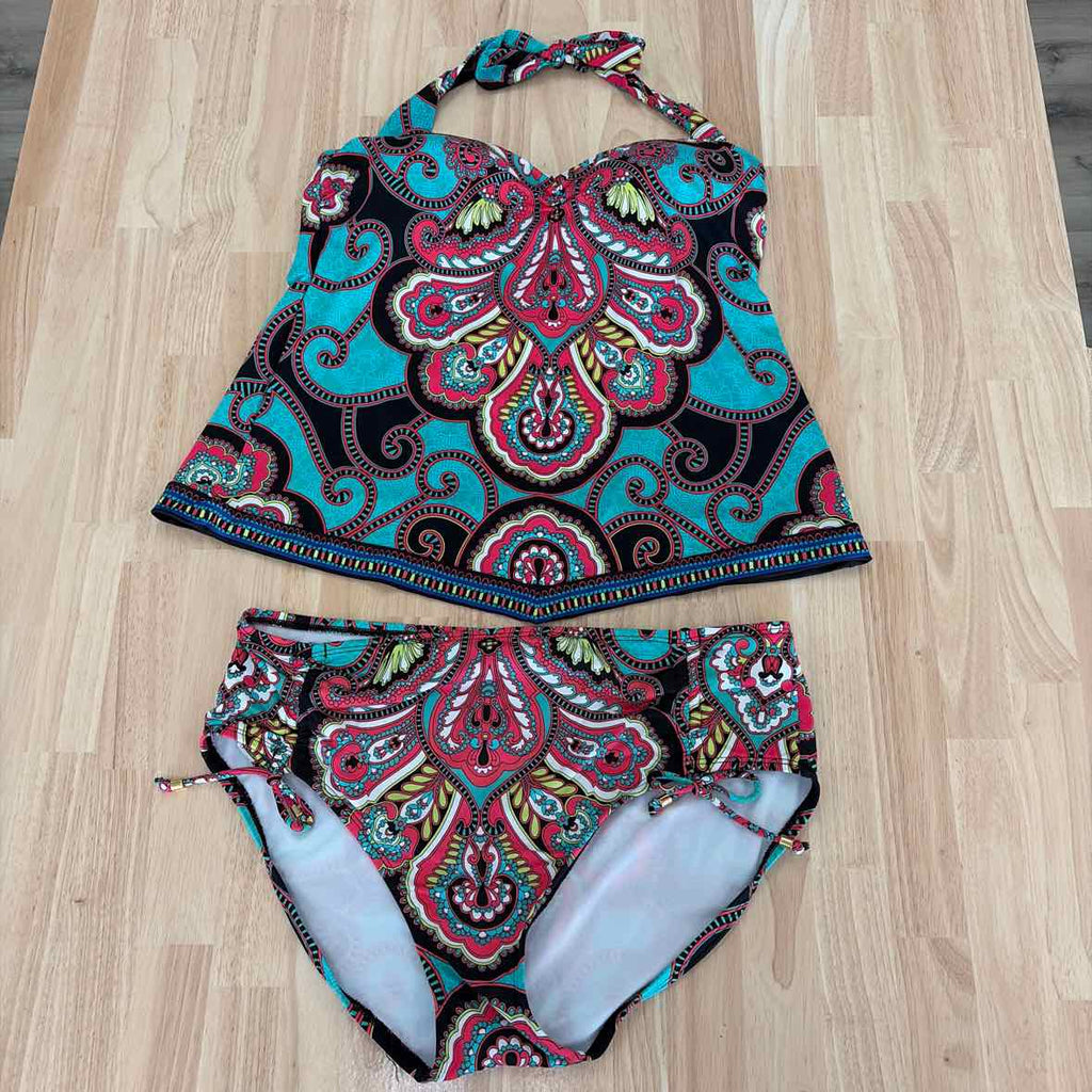 24 Ocean Size L Aqua Pink Swimsuit Bottom/Top