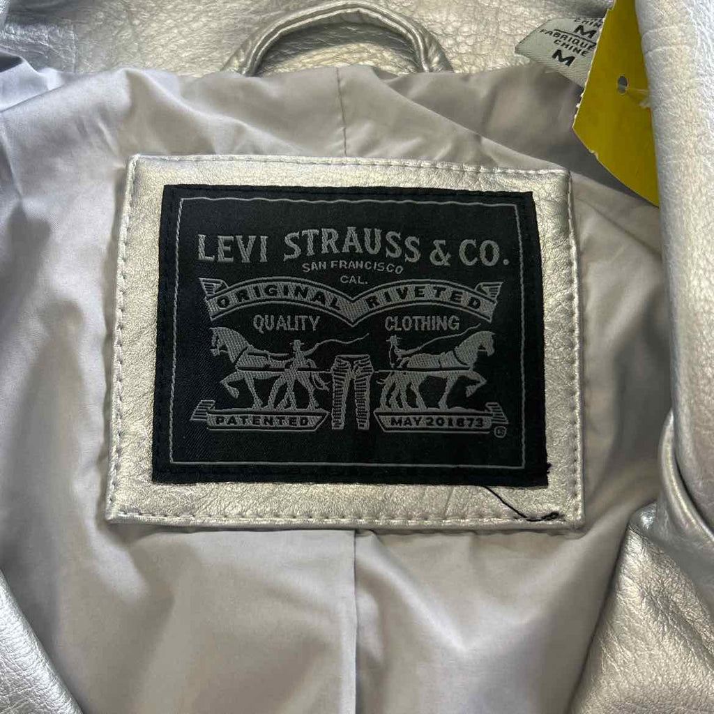 Levi's Women's Faux-Leather Belted Hem Moto Jacket - Silver Medium