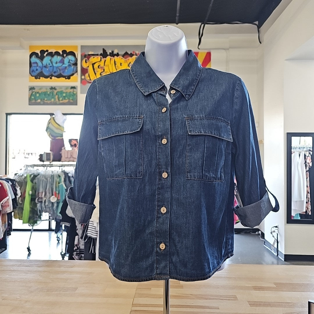 Bcx Juniors' Denim Cropped Utility Shirt - Denim