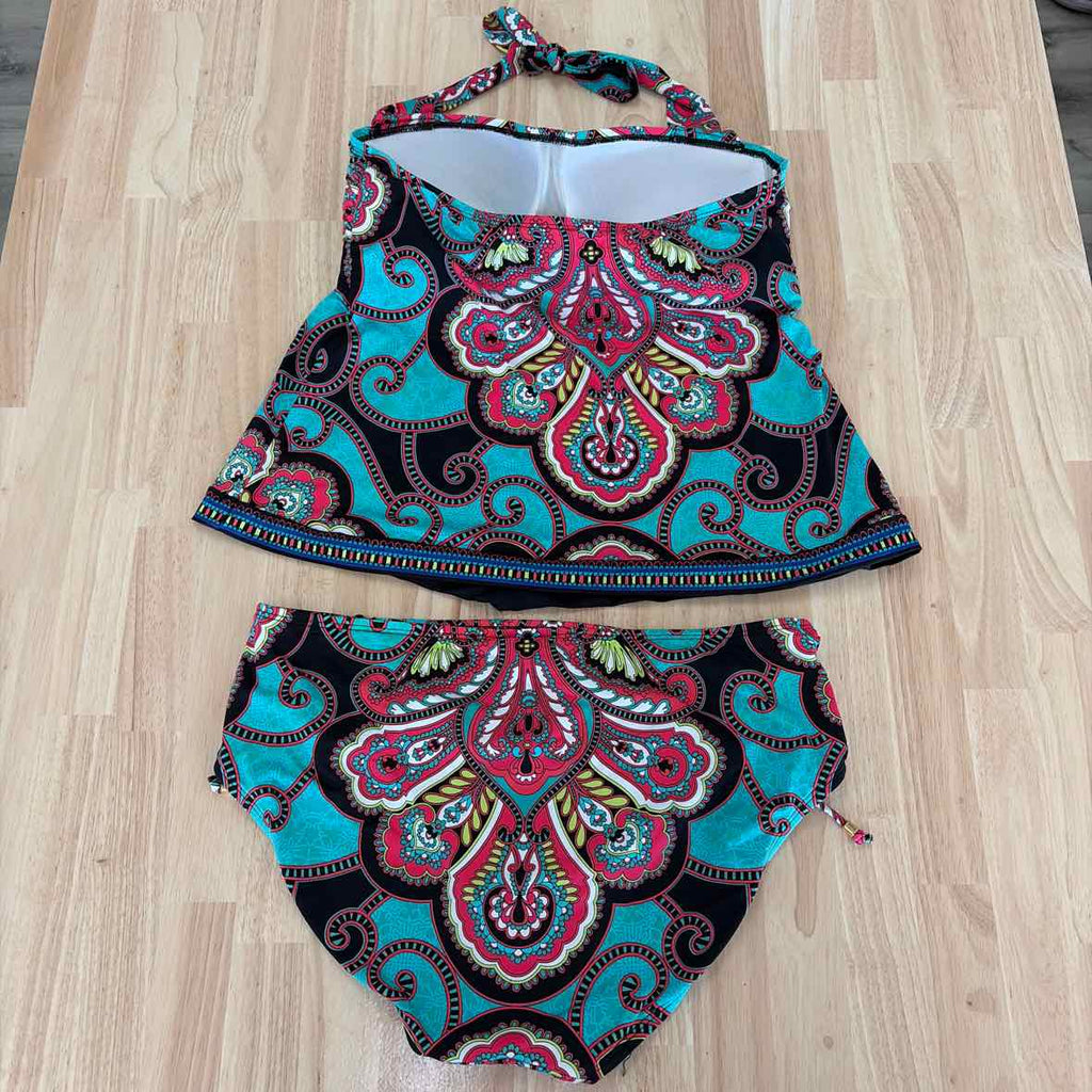 24 Ocean Size L Aqua Pink Swimsuit Bottom/Top