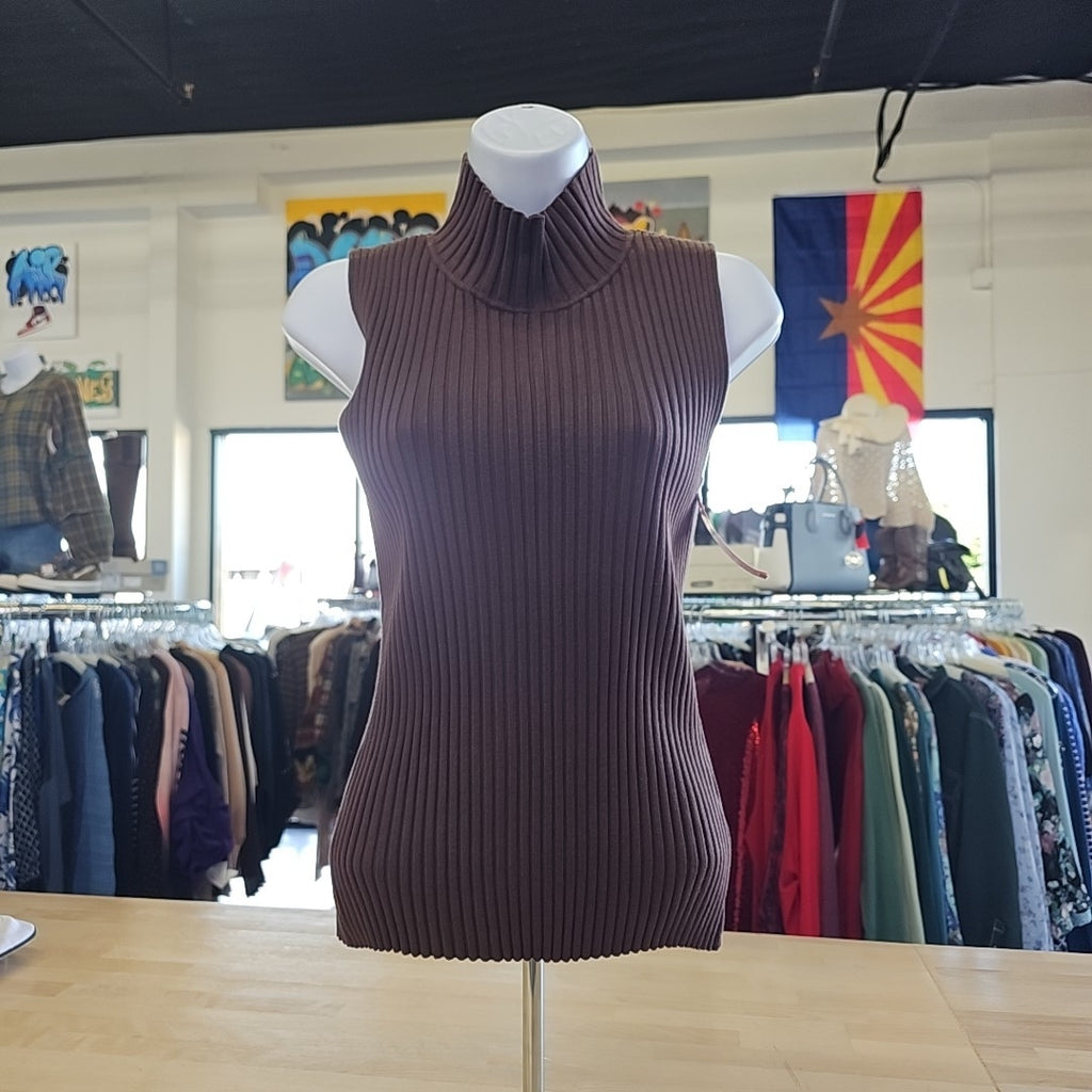 August Silk Size M Brown Ribbed Preloved Sleeveless
