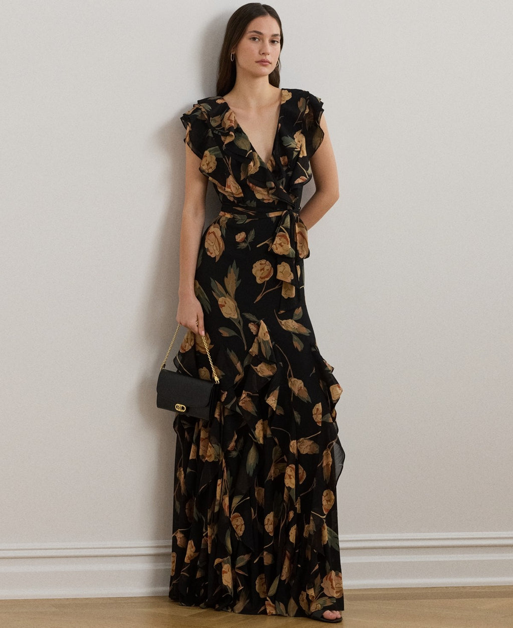 Lauren Ralph Lauren Women's Floral Ruffle-Trim Georgette Gown - Black Multi