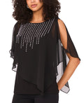 Msk Women's Beaded Overlay Split-Sleeve Top - Black