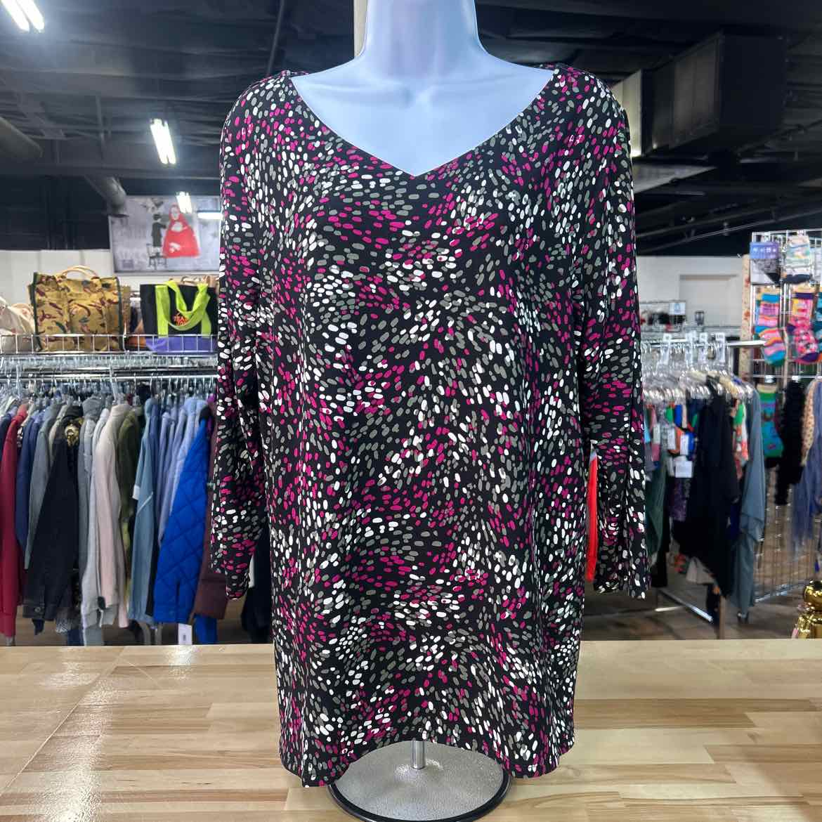 Chico's Size 2 Black Purple Preloved Blouse LS