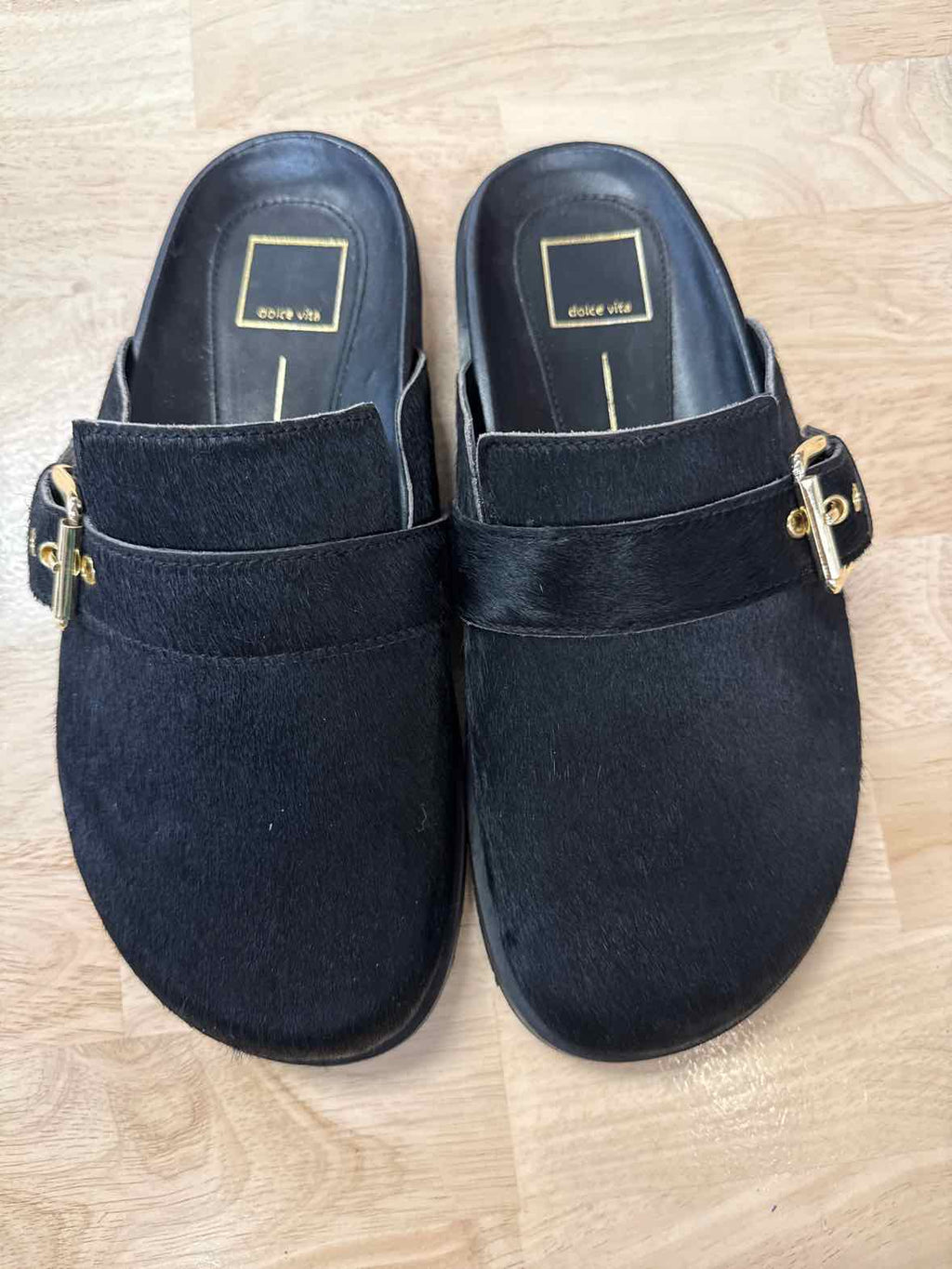 Dolce Vita Size 9 Black Leather Fur NWOT Mules