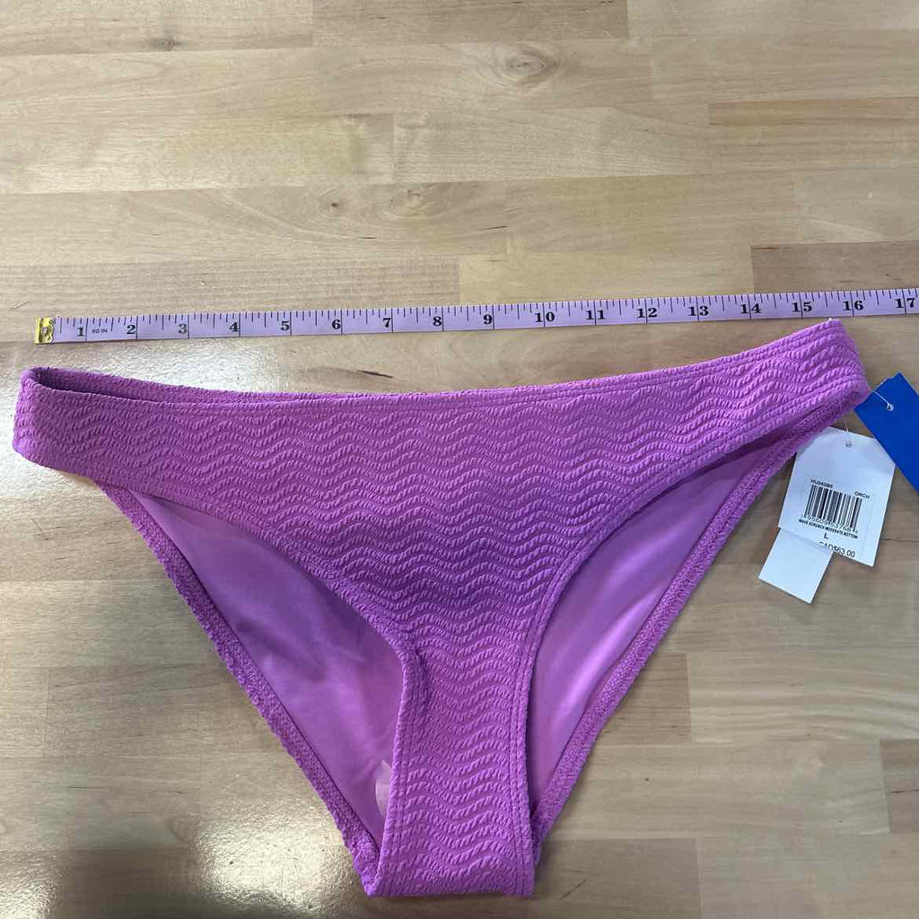 Hurley Size L Wave Srunch Moderate Bikini Bottoms - Orchid