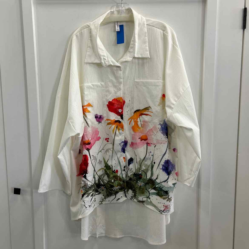 ZoLucky Size 2X White Preloved Button Down LS
