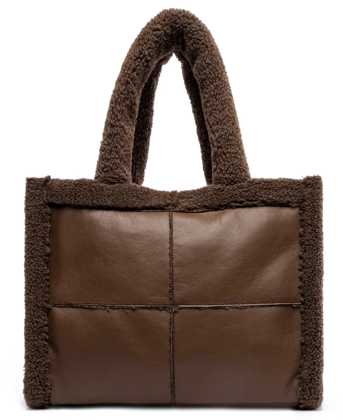 LIKE DREAMS Fashion Large Handbag Soft Sherpa Tote - Vintage Vegan Leather