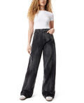 Frayed Size 28 Wide-Leg High Waist Seamed Jeans