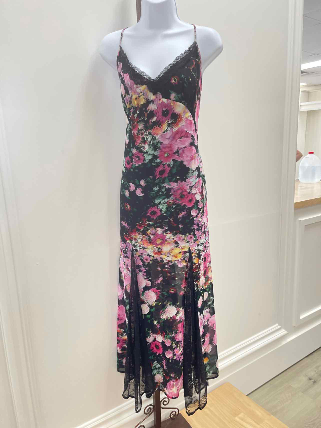 Steve Madden Size XL Delia Printed Lace-Trim Maxi Dress - Black Multi