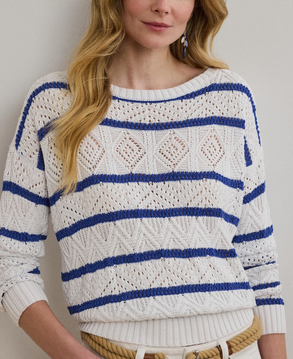 Lauren Ralph Lauren Women's Striped Pointelle Cotton-Blend Sweater